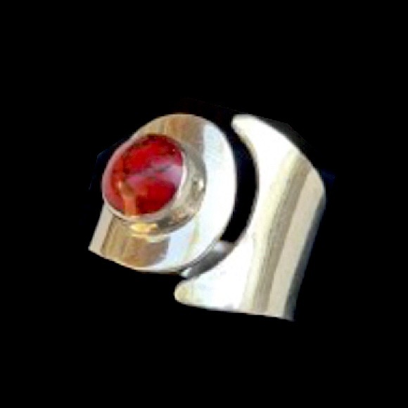 TAXCO Sterling Silver Red Jasper Cabochon Inlay Split Shank Band Sz 9 - Picture 3 of 10